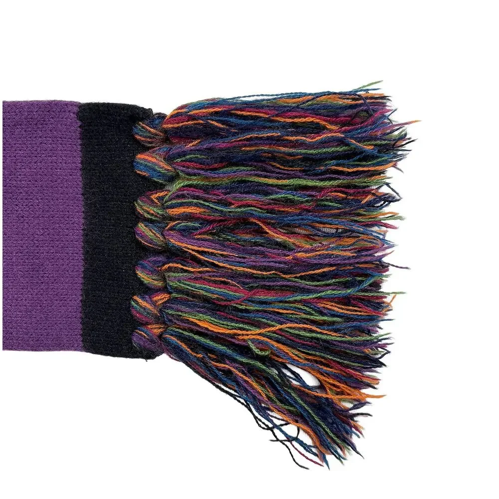 Cejon Multicolor Striped Fringe Scarf One Size Colorblock Colorful Retro